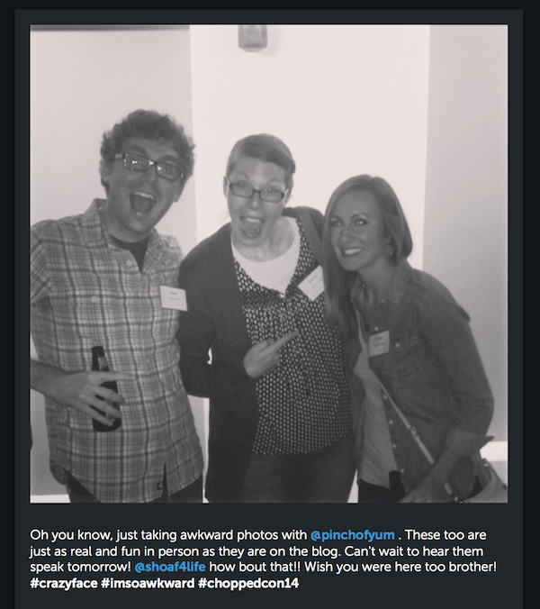 Three people smiling.