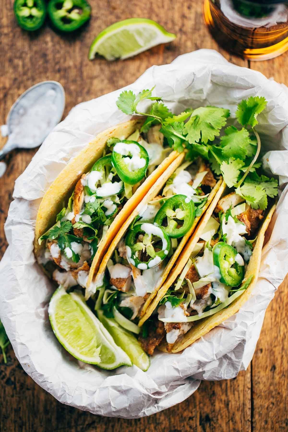 Chicken Tacos with toppings.