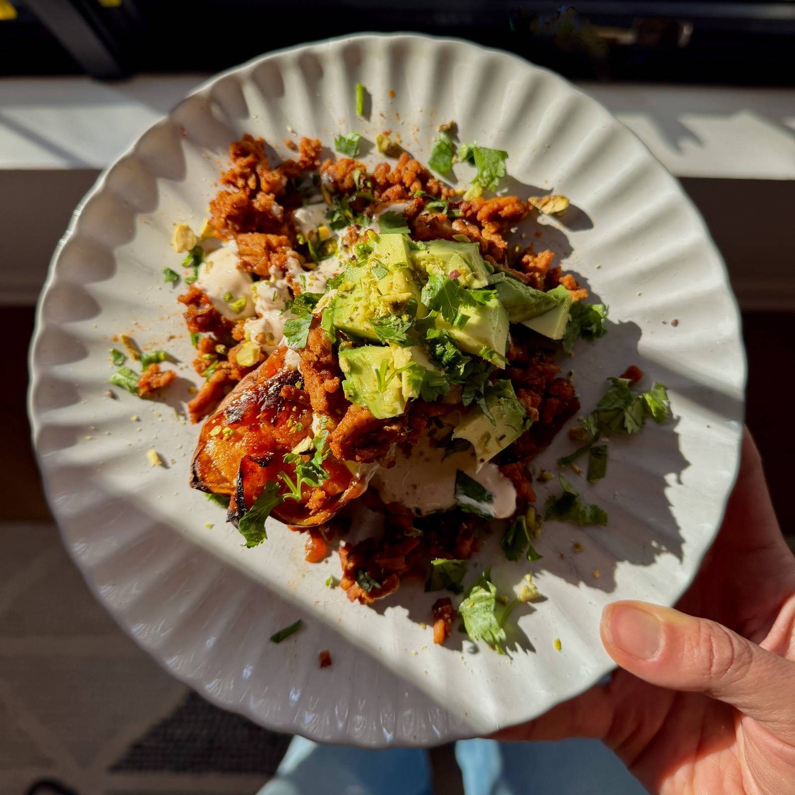 Sweet potato stacks on a plate.