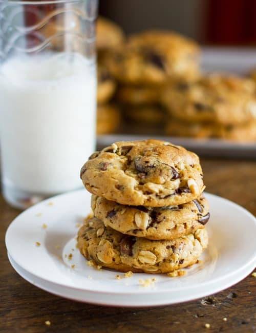 Peanut Butter Oatmeal Chocolate Chip Cookies on a plate